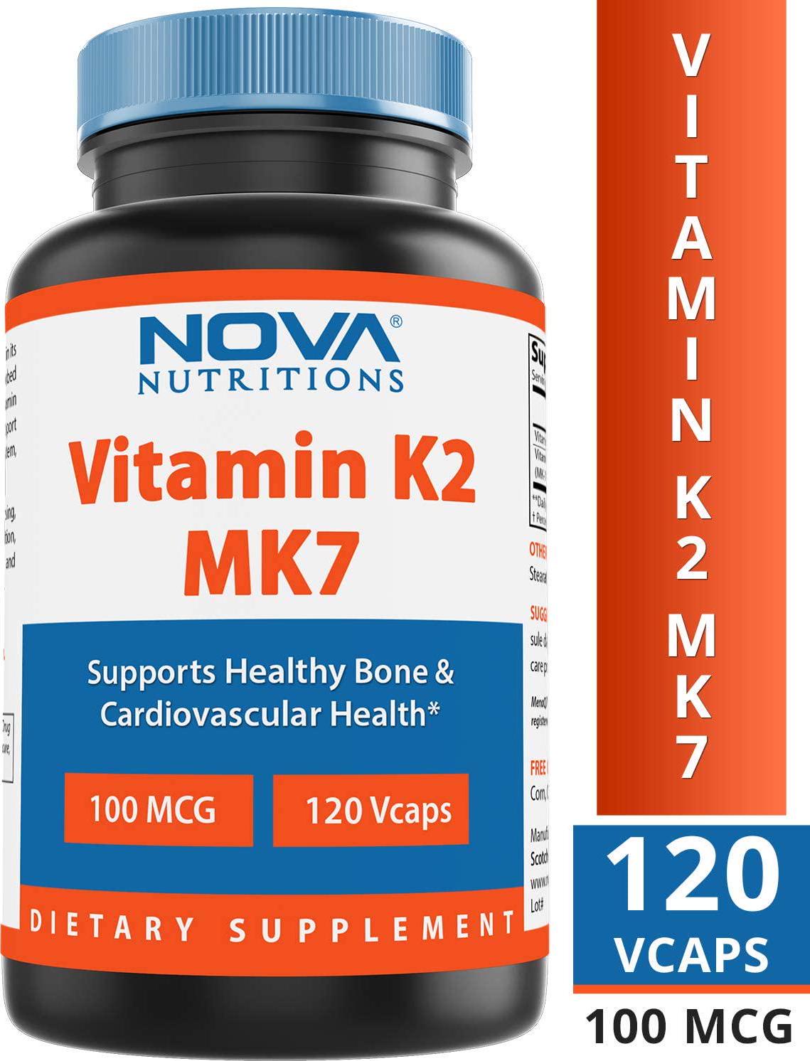 Nova Nutritions Vitamin K2 MK7 100 mcg 120 Veggie Capsules