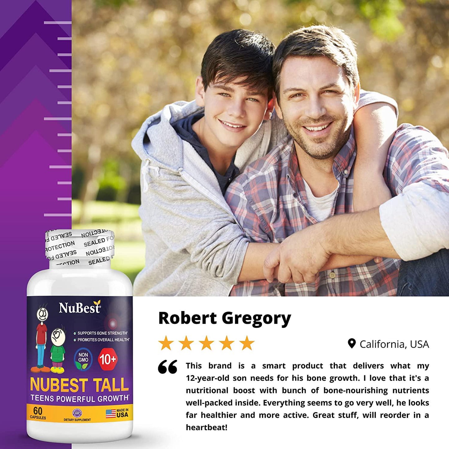 NuBest Tall 10+ - Advanced Growth Formula - Powerful Bone Strength Support - for Children (10+) and Teens Who Drink Milk Daily - Grow Strong and Stay Healthy - 60 Capsules