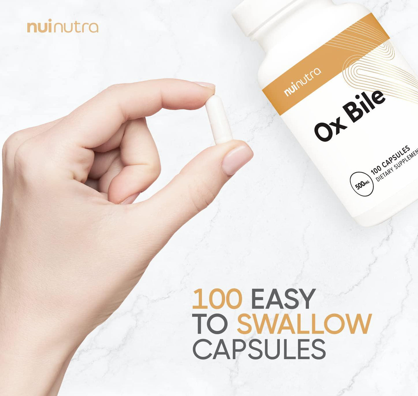 Nui Nutra Ox Bile Supplement 500mg | 100 Capsules | Digestive Enzymes | Fat Digestion and Liver Support | Promotes Good Metabolism | Supports Gallbladder and Bile Flow