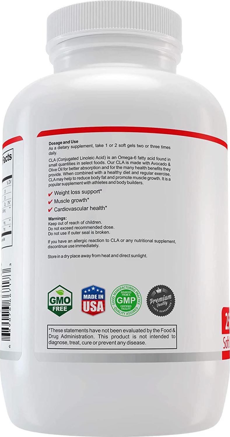 NutraBulk CLA (Conjugated Linoleic Acid) 1000mg Soft Gels - Made with Avocado and Olive Oil for Better Absorption - 250 Count