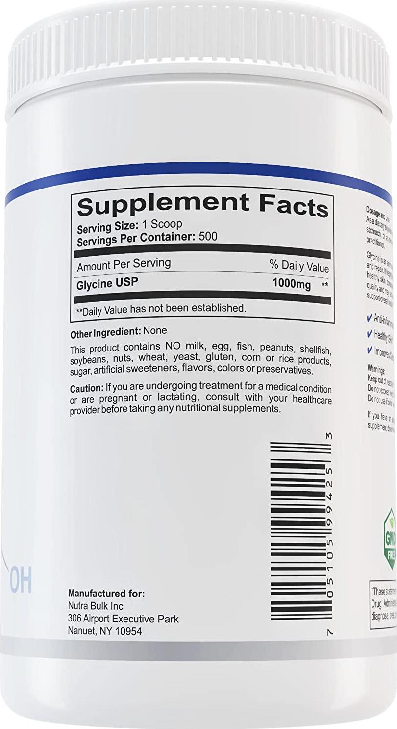 NutraBulk Glycine Amino Acid Powder - 500 Grams (1.1lbs)
