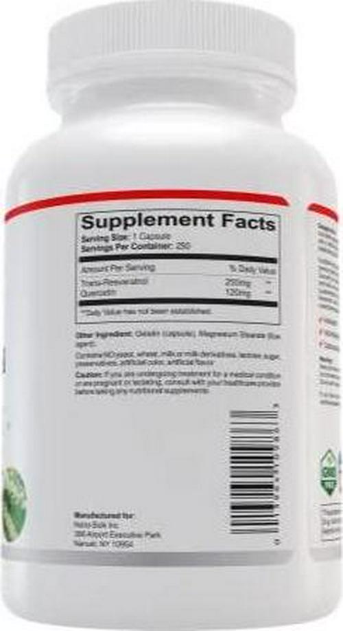 NutraBulk Resveratrol 250mg / Quercetin 120mg Capusules 250 Count
