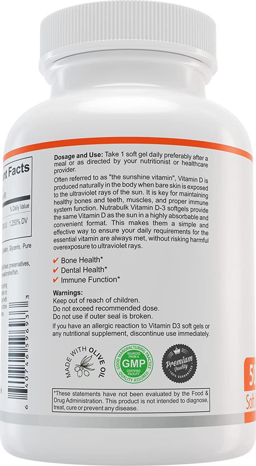 NutraBulk Vitamin D3 5,000IU Soft Gels - 500 Count