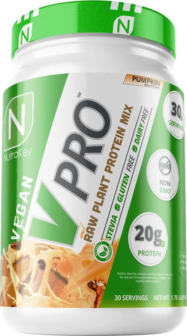 NutraKey V-Pro - Pumpkin | 2lbs Raw Plant Protein Powder, Organic, Vegan, Low Carb, Gluten Free with with 20g of Protein