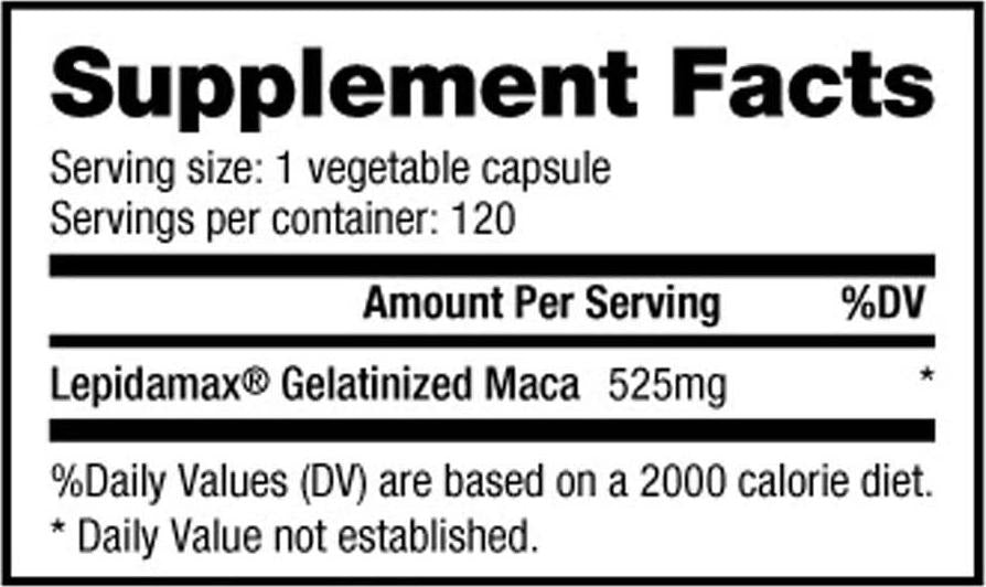 Nutrabio Maca 525mg (Lepidamax) - 120 Vegetable Capsules