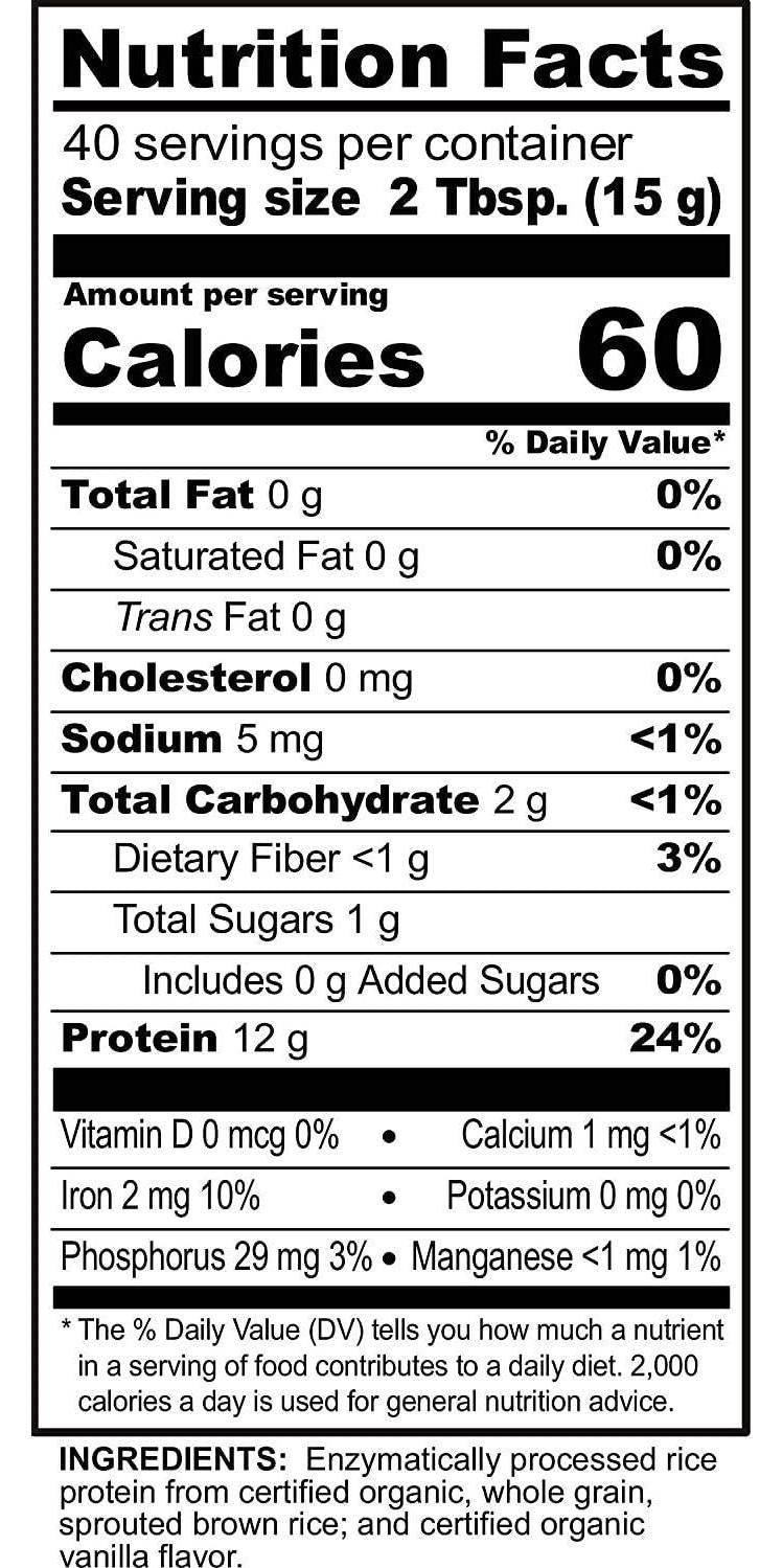 NutriBiotic Certified Organic Rice Protein Vanilla, 1 Lb. 5 Oz | Low Carbohydrate Vegan Protein Powder | Raw, Certified Kosher and Keto Friendly | Made without Chemicals, GMOs and Gluten | Easy to Digest