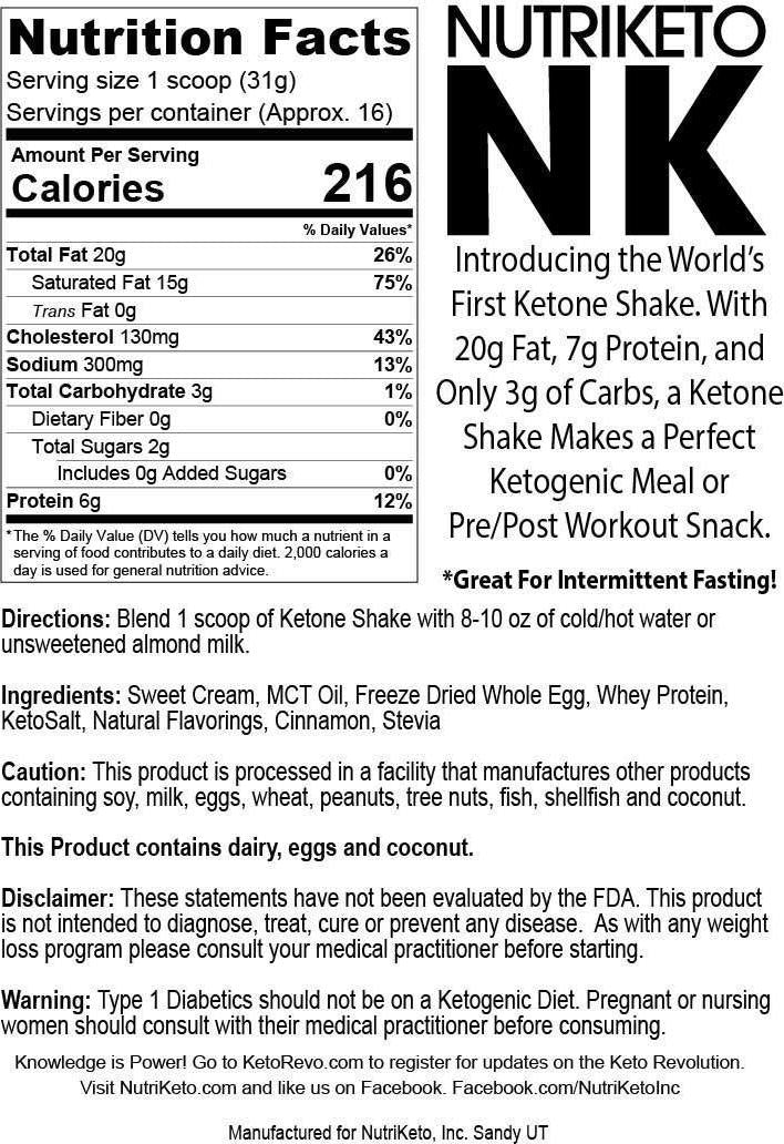 NutriKeto KeTone Shake - Vanilla Cake Batter - Low Carb/High Fat (LCHF) - Ketogenic Diet - 16 Servings