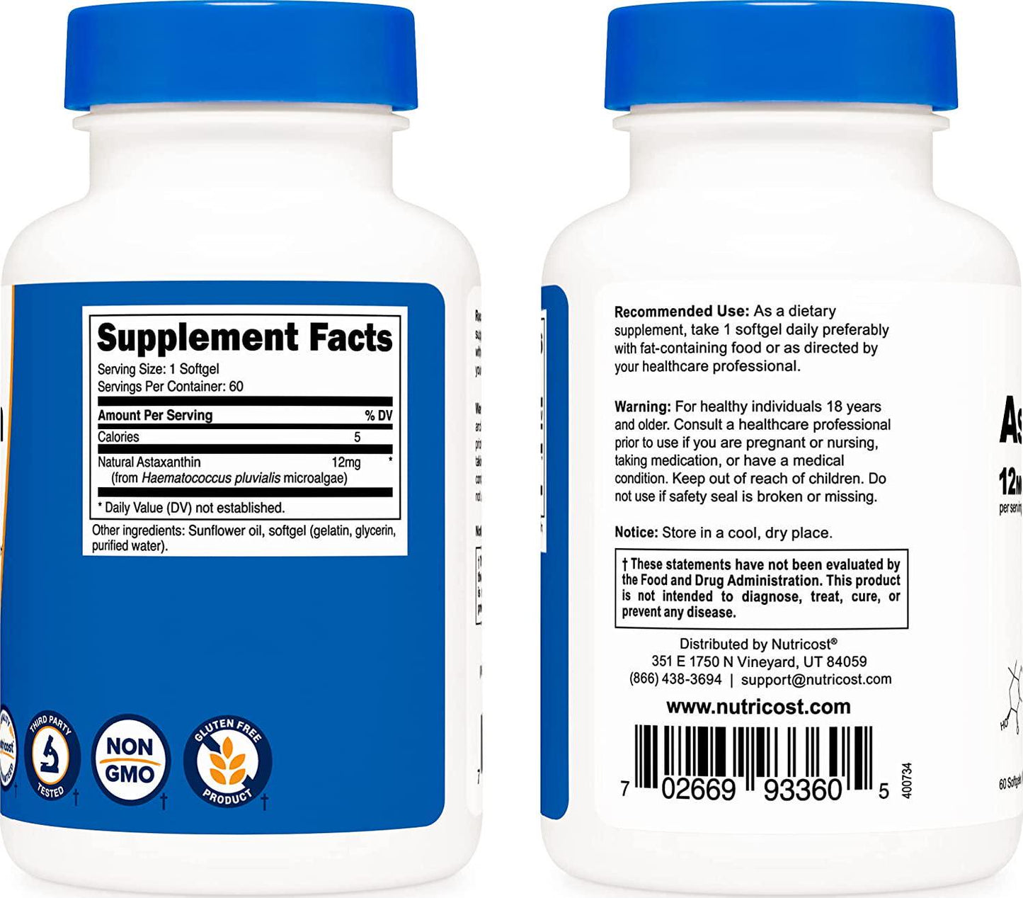 Nutricost Astaxanthin 12mg, 60 Softgel Capsules