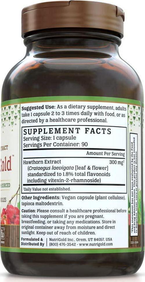 Nutrigold Hawthorn Gold (Clinically-proven extract), 300 mg, 90 veggie capsules.