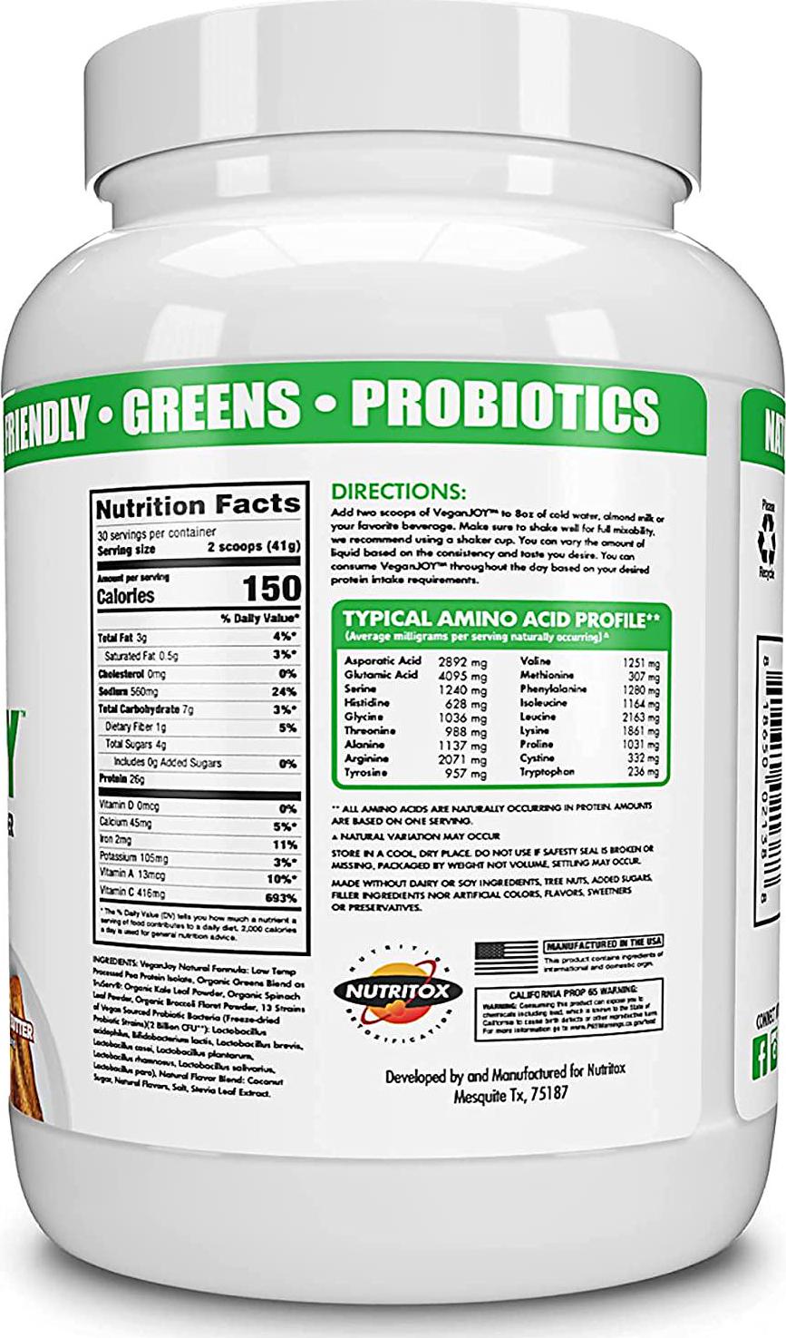 Nutritox Vegan Joy - Plant Based Protein Powder - Cinnamon Butter, 30 Servings