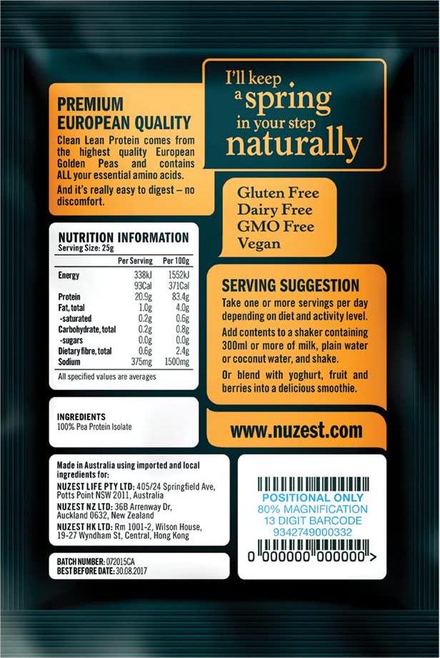 Nuzest Clean Lean Protein - Just Natural, 10x25g sachets