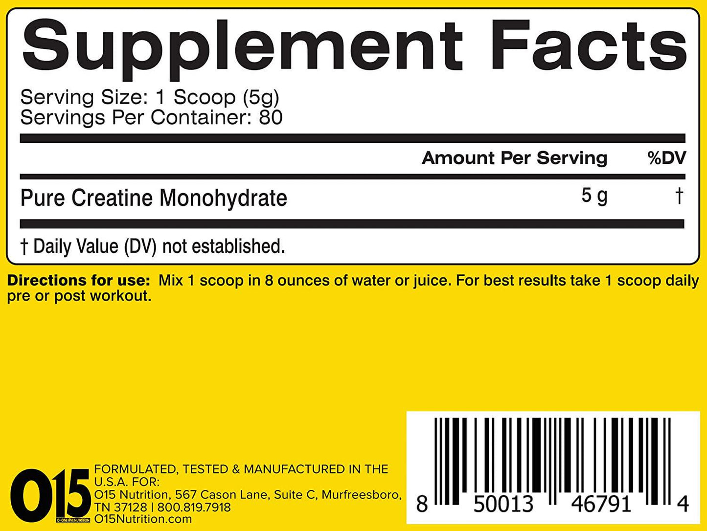 O15 Nutrition Micronized Creatine - 400g