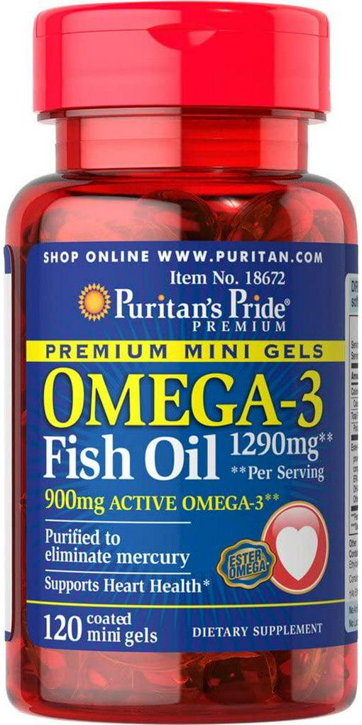 Omega-3 Fish Oil 645 mg Mini Gels (450 mg Active Omega-3), heart and joint support, 120 Count by Puritan's Pride