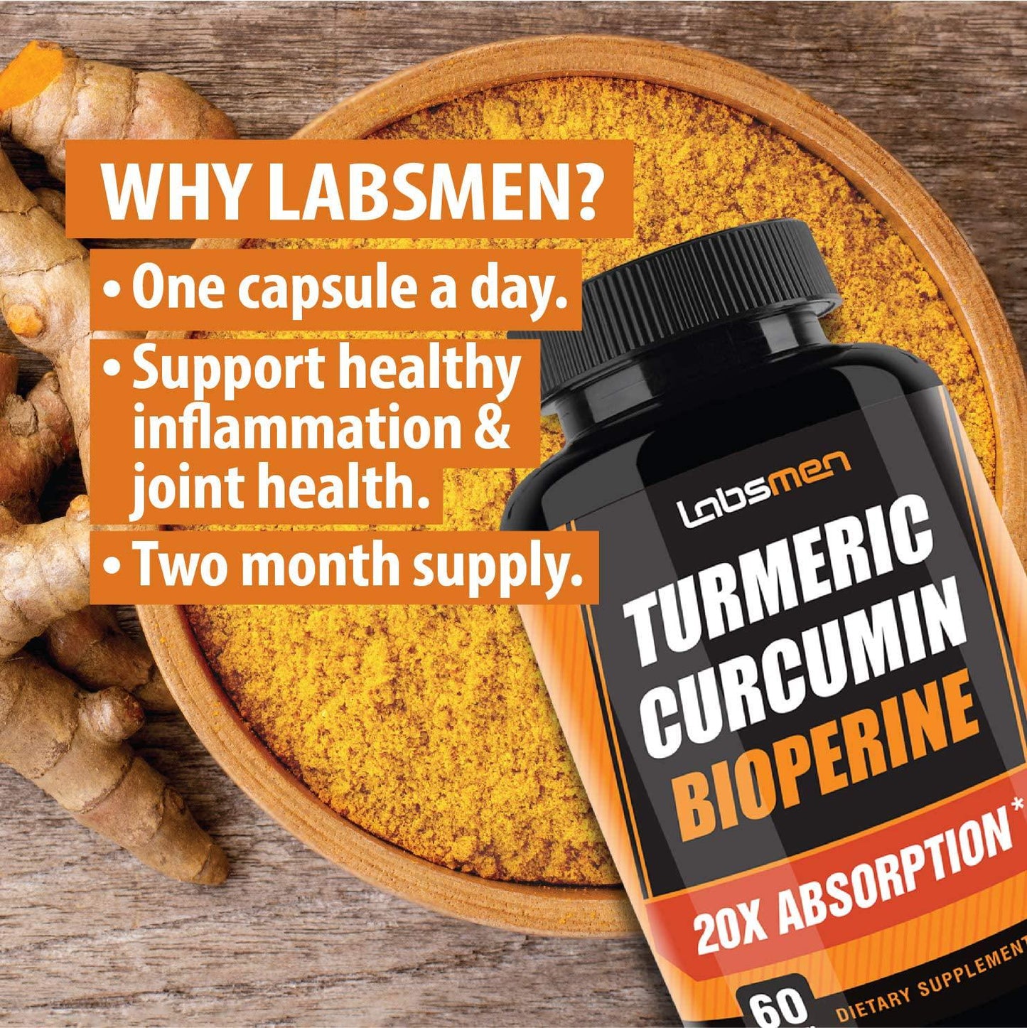 One Vegan Capsule of 2665mg - 20X Turmeric Curcumin Supplement with Bioperine Turmeric Curcumin w Black Pepper Work as Anti Inflammatory Supplement for Natural Pain Relief and Joint Pain Relief (2-Mons)