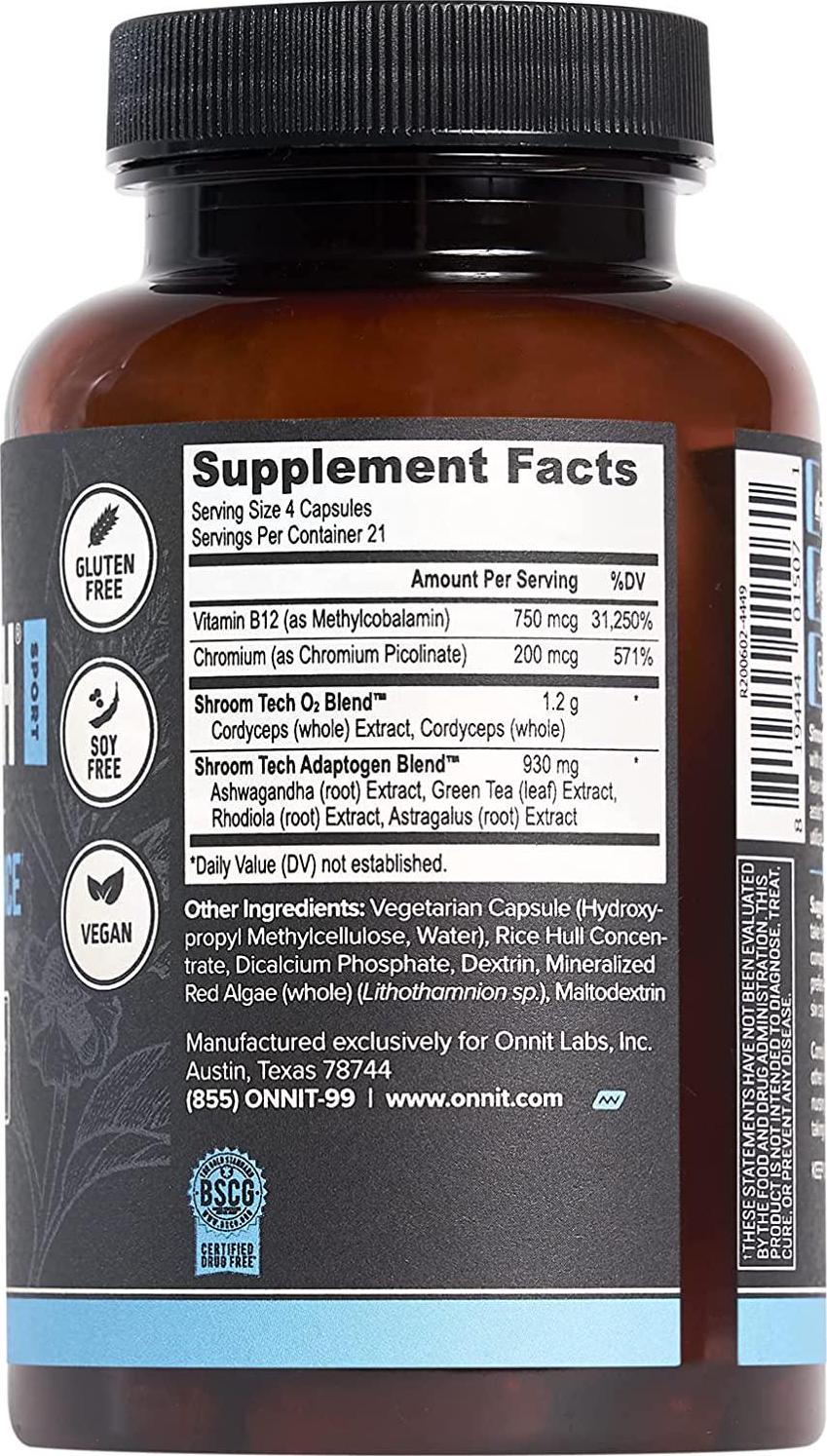 Onnit Shroom TECH Sport (84ct) | All Natural Pre-Workout Supplement with Ashwagandha, Cordyceps Mushroom, and Rhodiola Rosea