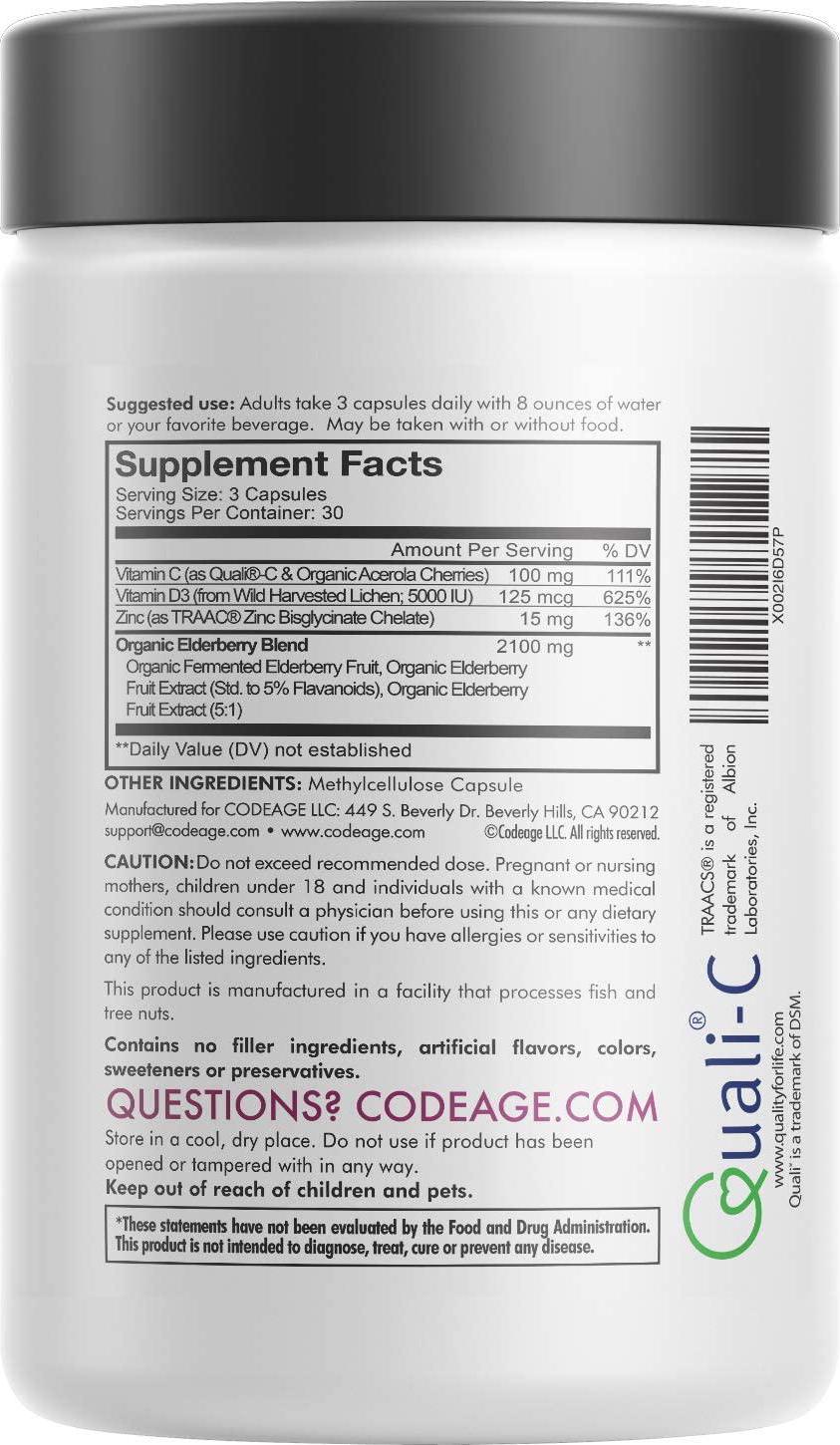 Organic Black Elderberry Supplement - Vitamin C, D, Zinc - Fermented Black Elderberries Vitamins - Elderberry Fruit Extracts Pills Concentrate – Sumbucus Berries Flavonoid - Vegan - 90 Capsules