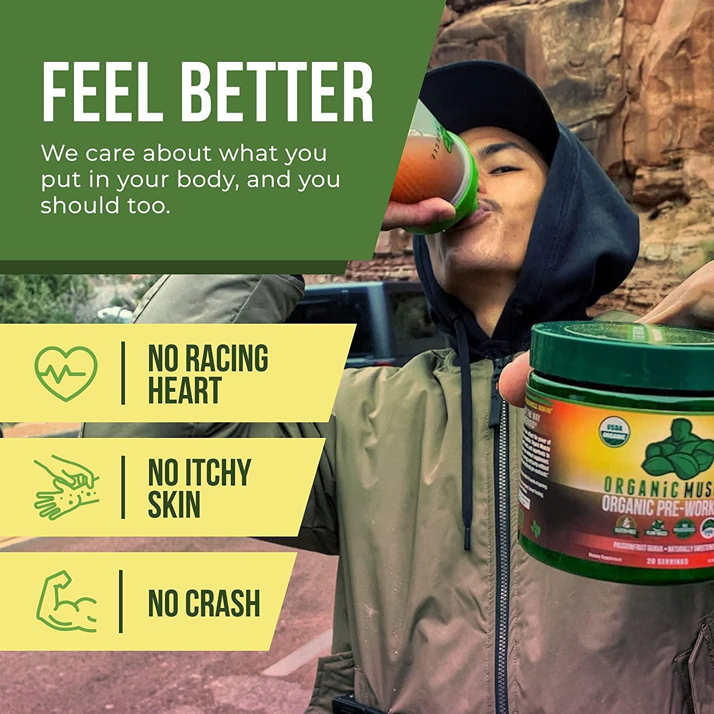 Organic Muscle Superfood Pre-Workout Powder for Men and Women - Certified USDA Organic, Natural, Vegan, Keto and Non-GMO - for Energy, Focus, Performance and Endurance - Organic Passionfruit Flavor - 160g