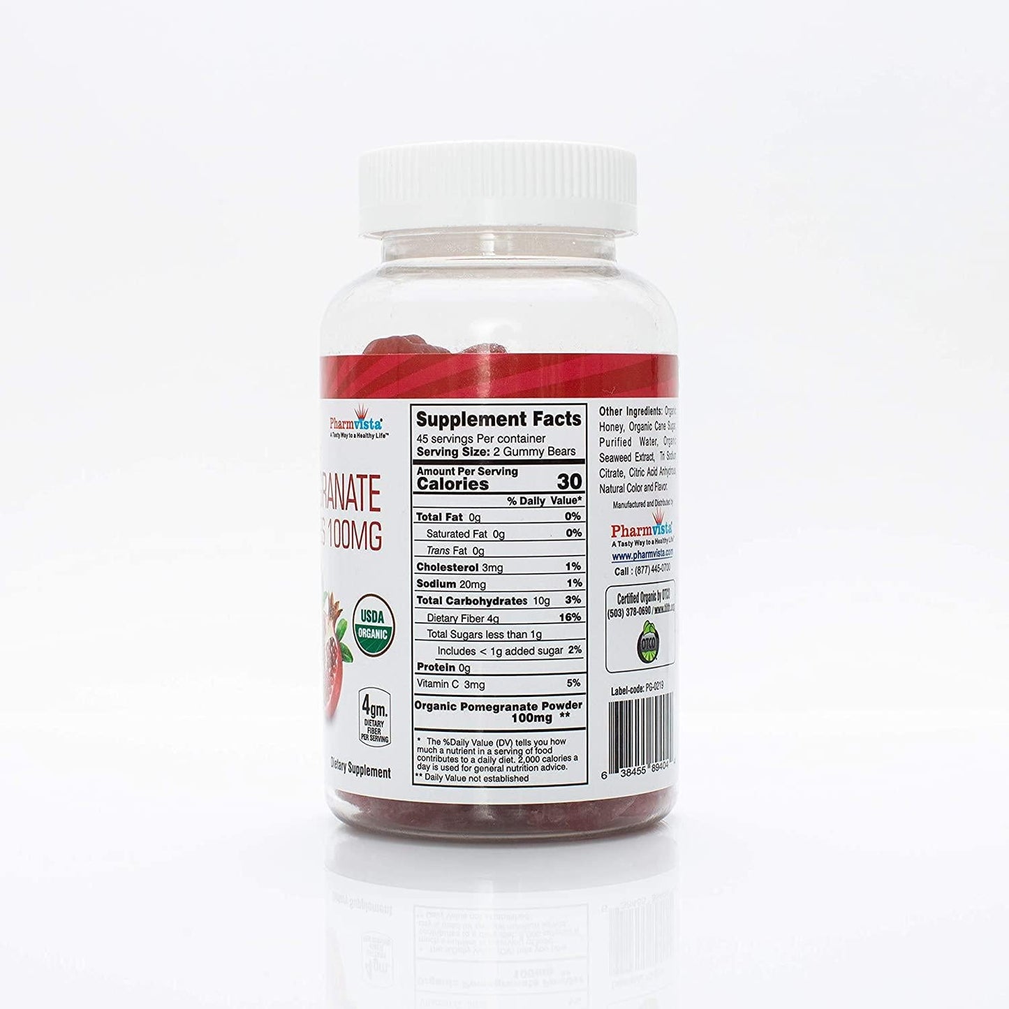 Organic Pomegranate Gummies 100mg - Gluten Free Pomegranate Supplement, Rich in Dietary Fiber - 90 Gummies