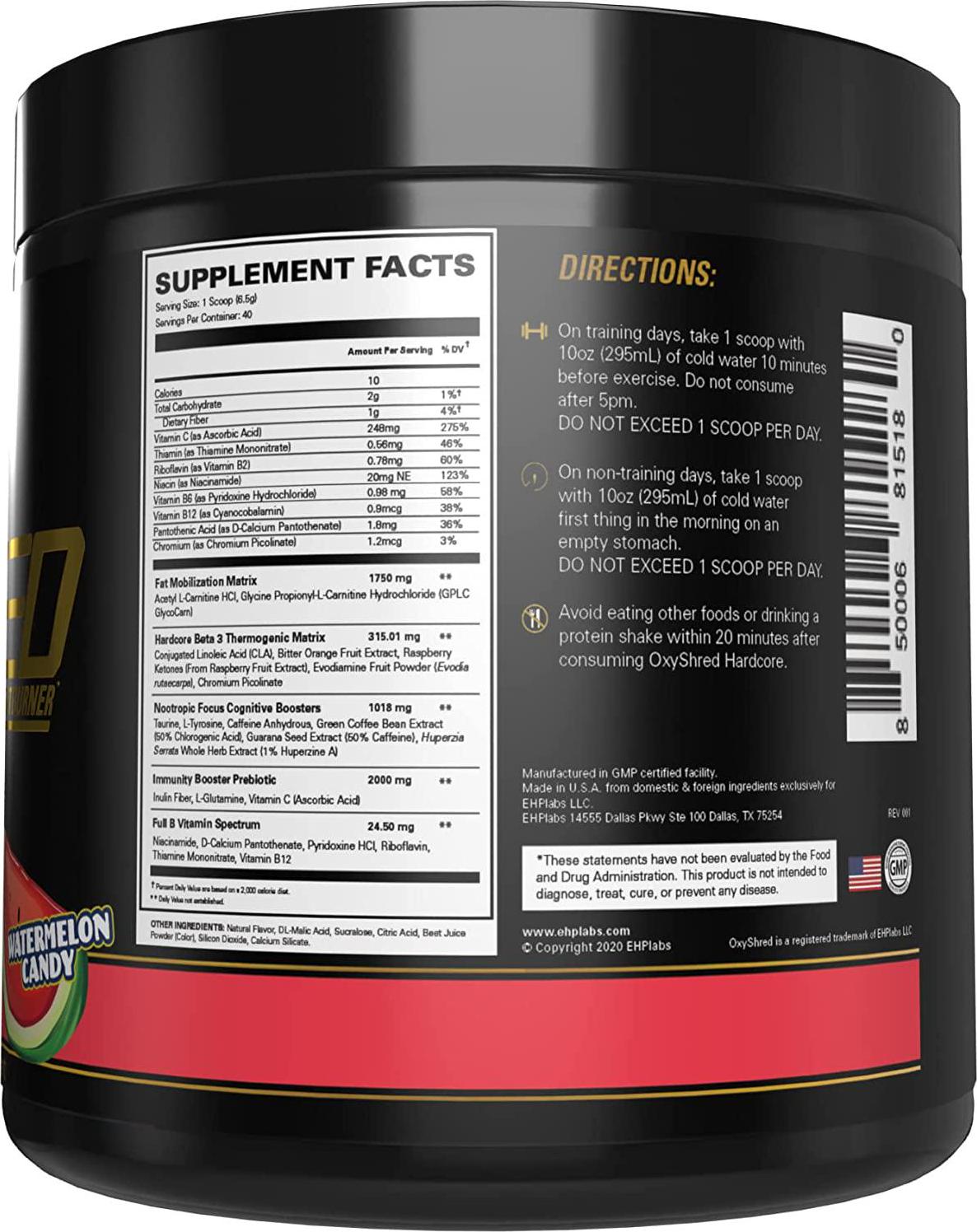 OxyShred Hardcore Thermogenic Fat Burner by EHPlabs - Weight Loss Supplement, Energy Booster, Pre-Workout, Metabolism Booster (Watermelon Candy)