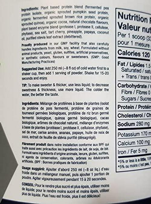 PVL Plant-Pro High-Protein Plant-Based Fermented and Sprouted Vegan Protein Shake Mix with Added Enzymes Natural Chocolate Flavor 840 g