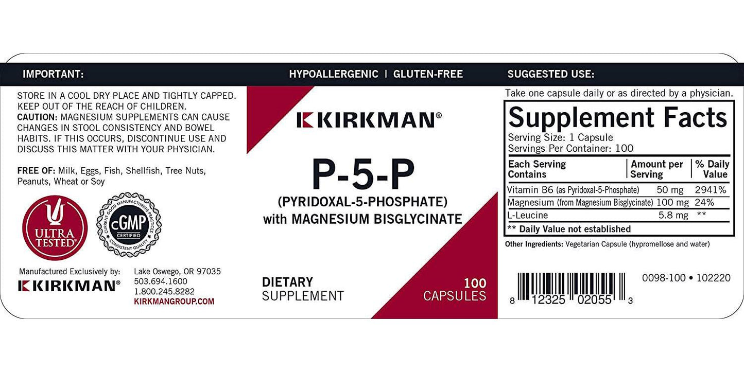 P-5-P (Pyridoxal 5-Phosphate, Vitamin B-6 Metabolite) with Magnesium Bisglycinate - Hypoallergenic