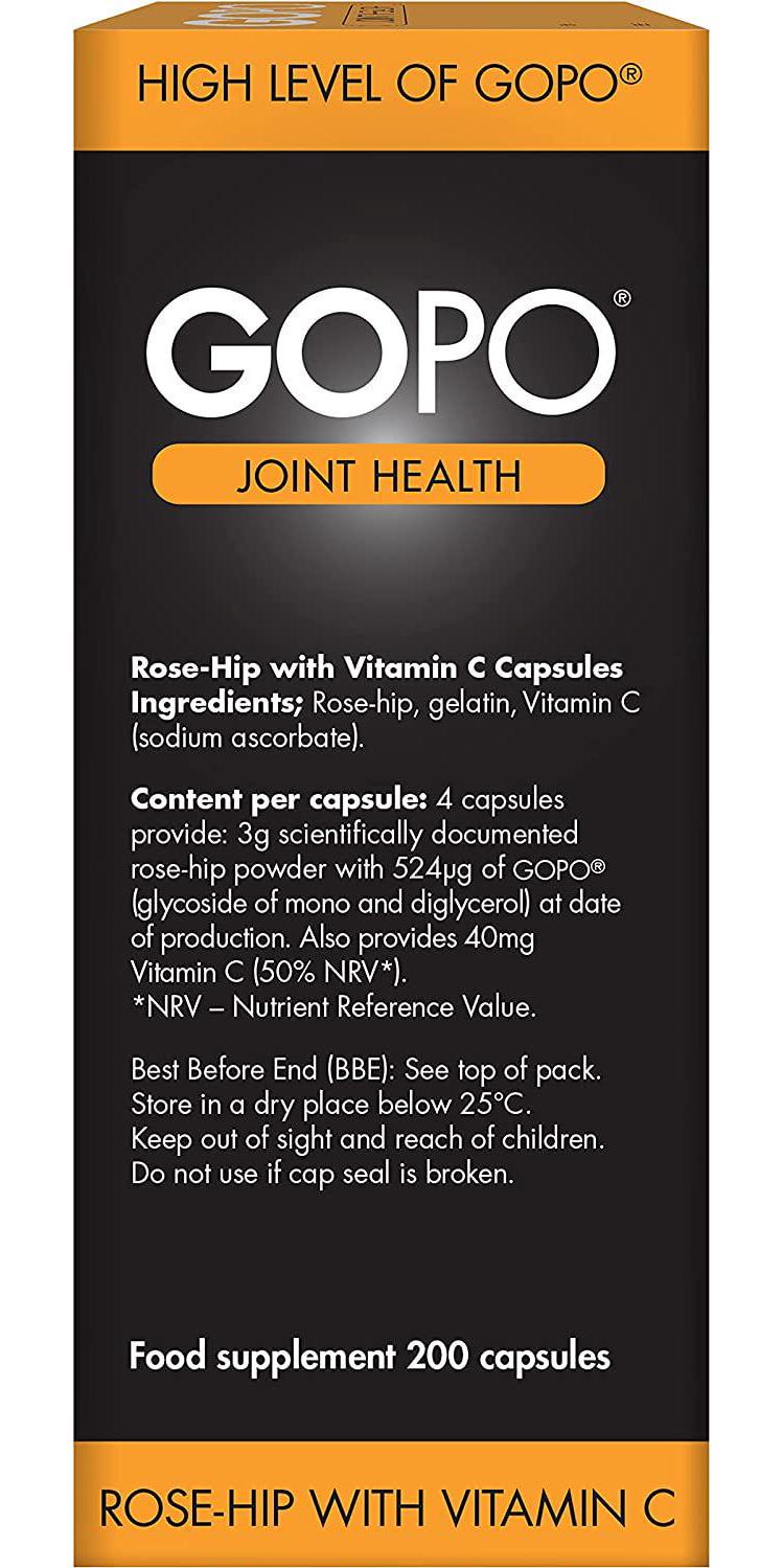 (Pack of 1) - Gopo Rose Hip Joint Health Vitamin C Capsules - Pack of 200