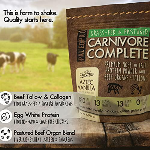 PaleoPro Carnivore Complete (Ancient Cacao) Pastured and Cage-Free Protein, Grass-Fed Beef Tallow, Beef Organs | No Sugar, Soy, Grains or Net Carbs | Gluten Free. Paleo and Keto Macros (15 Servings)