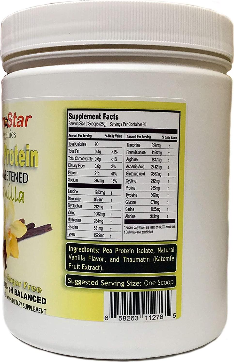 Pea Protein Powder, Unsweetened, Vanilla Flavor, Soy Free, Non-GMO 17.6 oz