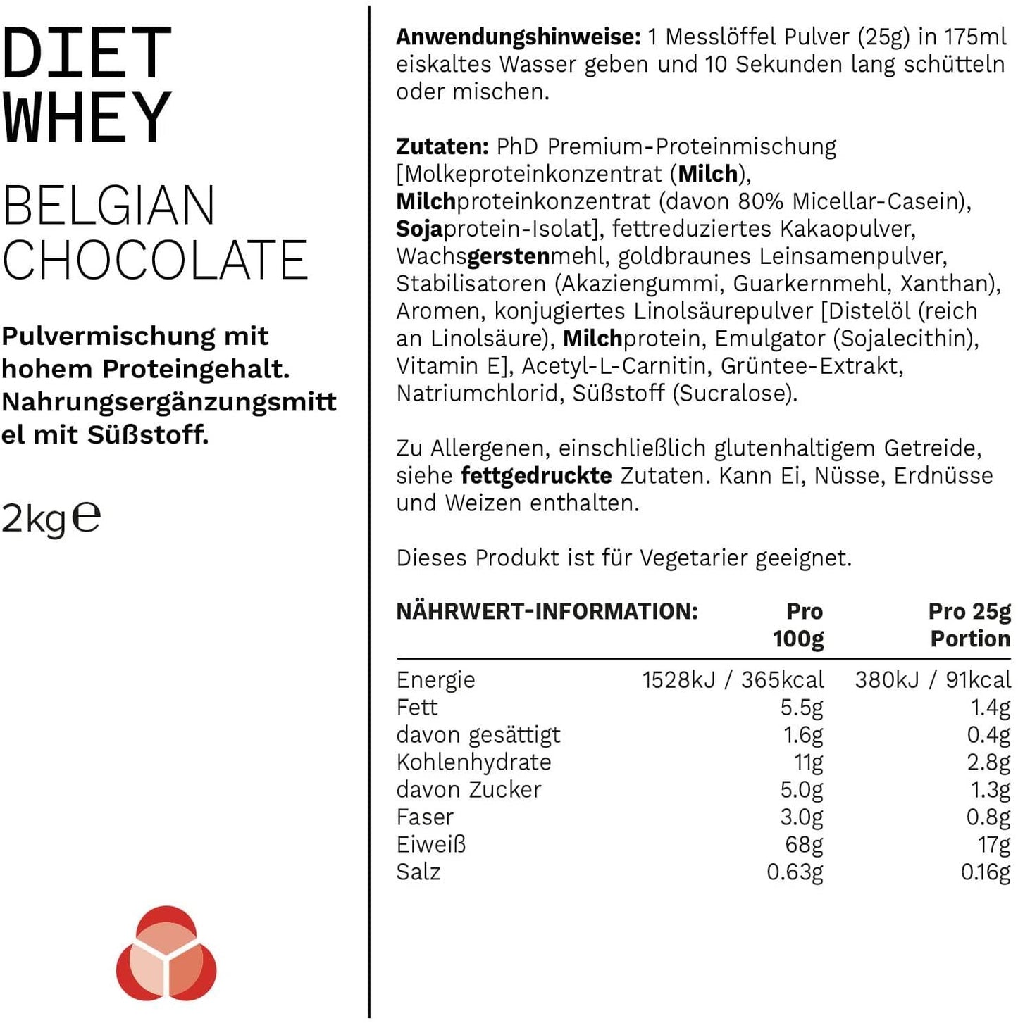 PhD Nutrition Diet Whey Protein Powder, 2 kg, Belgian Chocolate