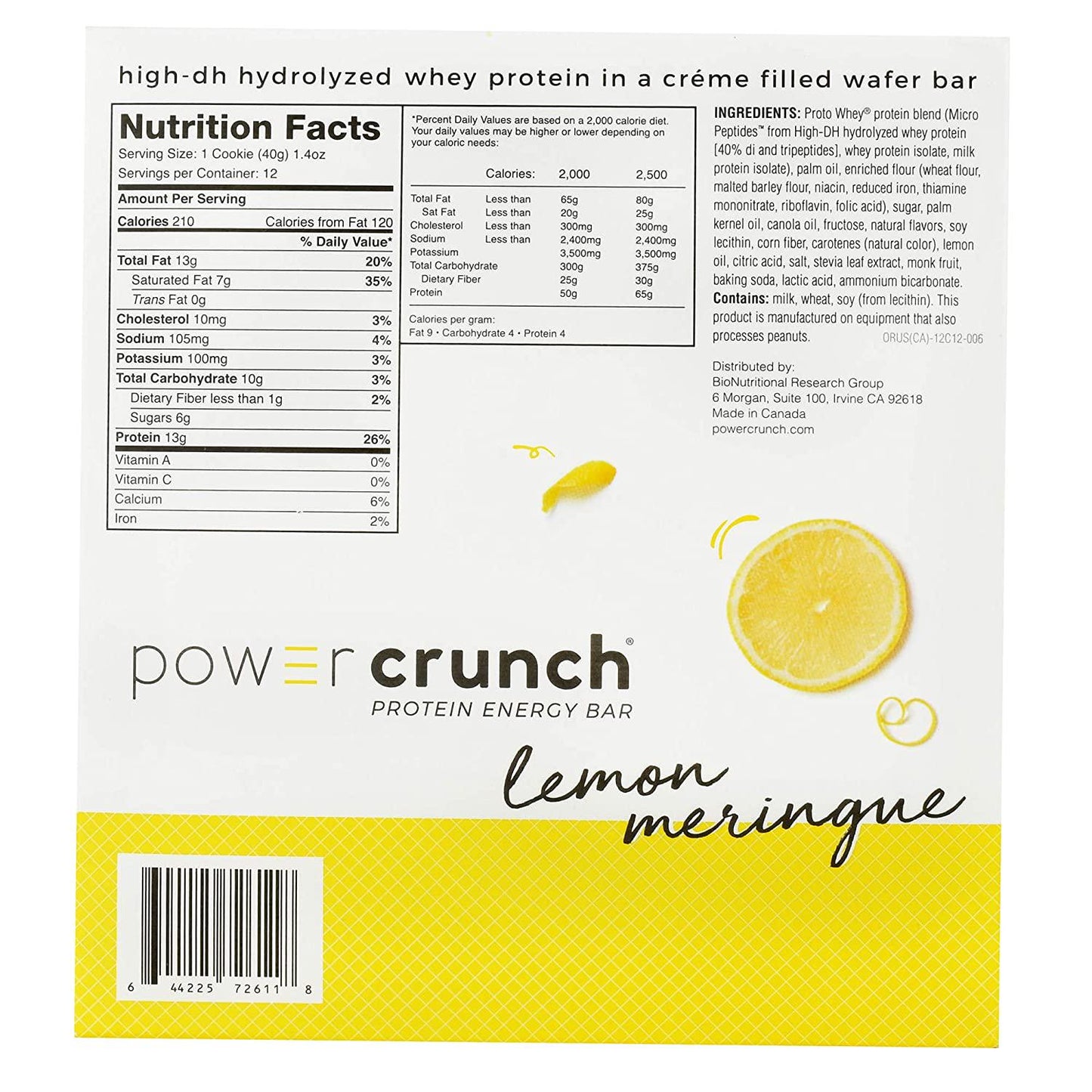 Power Crunch Whey Protein Bars, High Protein Snacks with Delicious Taste, Lemon Meringue, 1.4 Ounce (12 Count)