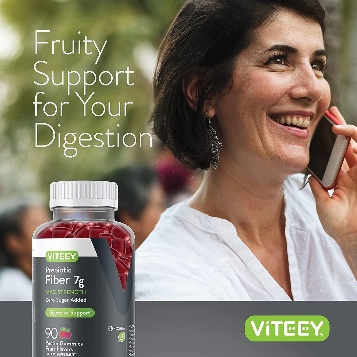 Prebiotic Fiber Gummies 7G Extra Strength Zero Sugar Added Digestive Heath Regularity and Natural Weight Support, Vegan Dietary Supplement for Adults and Teens, Pectin Chewable Gummy Fruit Chews (2 Pack)