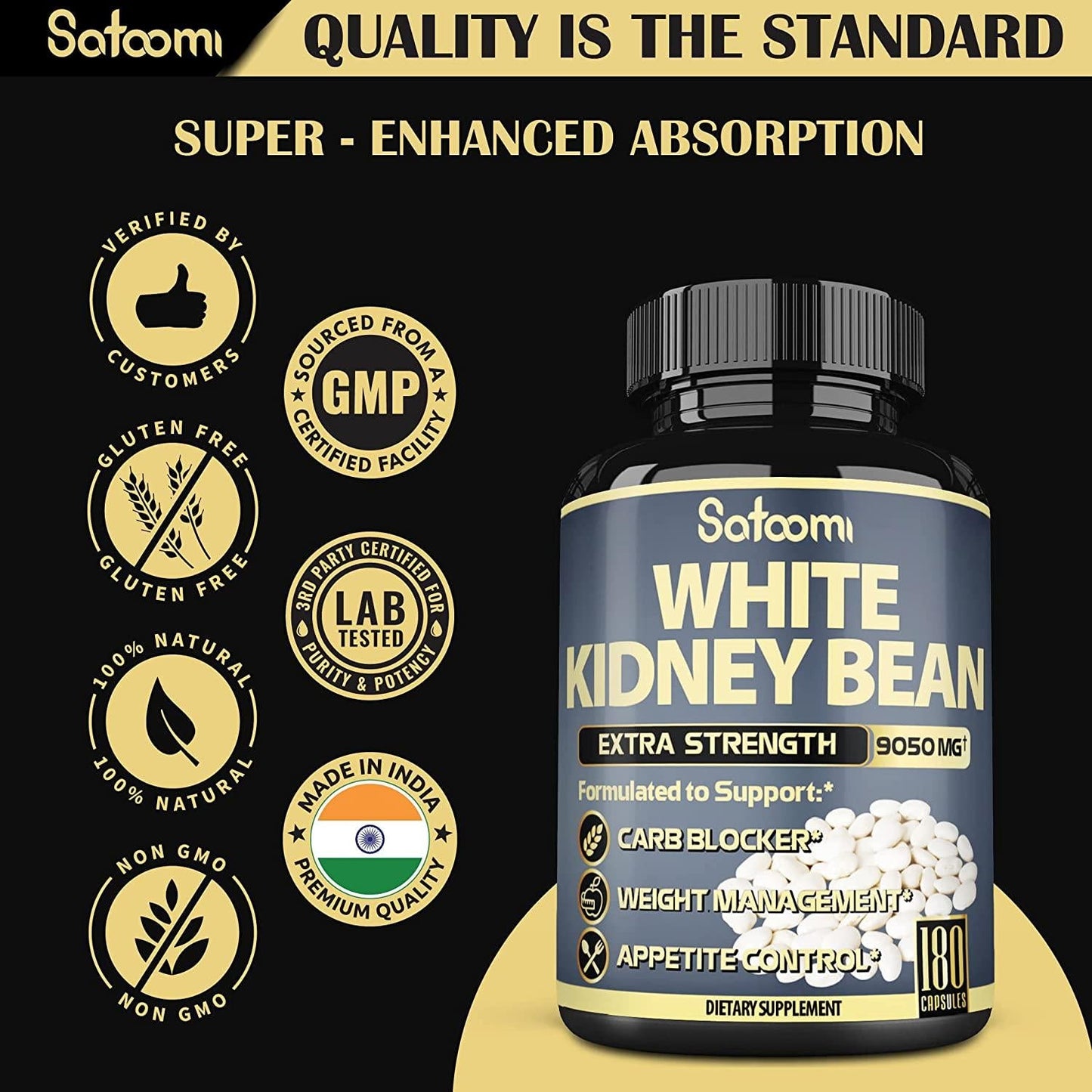 Premium 6 in 1 White Kidney Bean Extract Capsules - 6 Month Supply - Equivalent to 9050mg - Extra Blend with Olive Leaf, Green Coffee Bean and Green Tea - Support Carb Scale Down - 1 Pack 180 Count