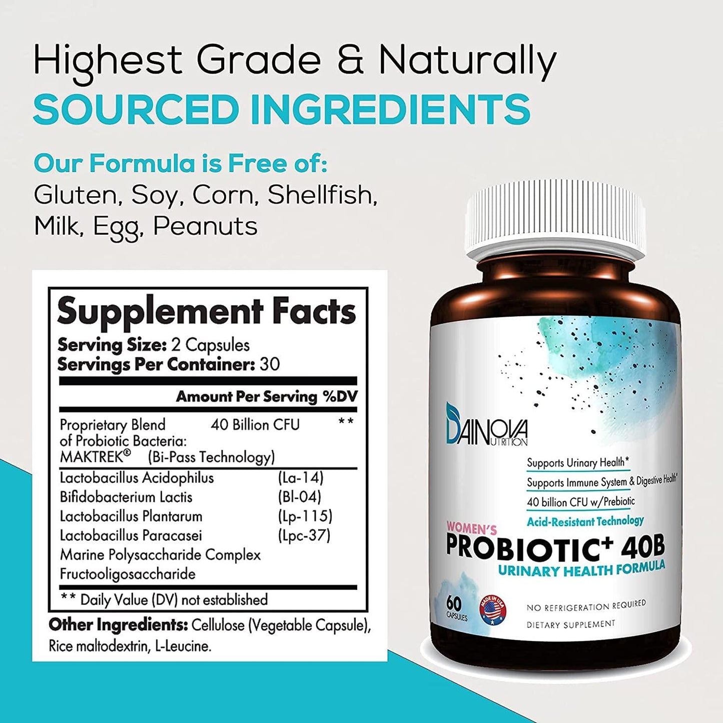 Probiotics for Women Vaginal Health, Urinary Tract Health, Yeast Infection and UTI I 40 Billion CFU Active Prebiotics and Probiotics for Women I Shelf-Stable I Acid-Resistant I 60 Veggie Capsules