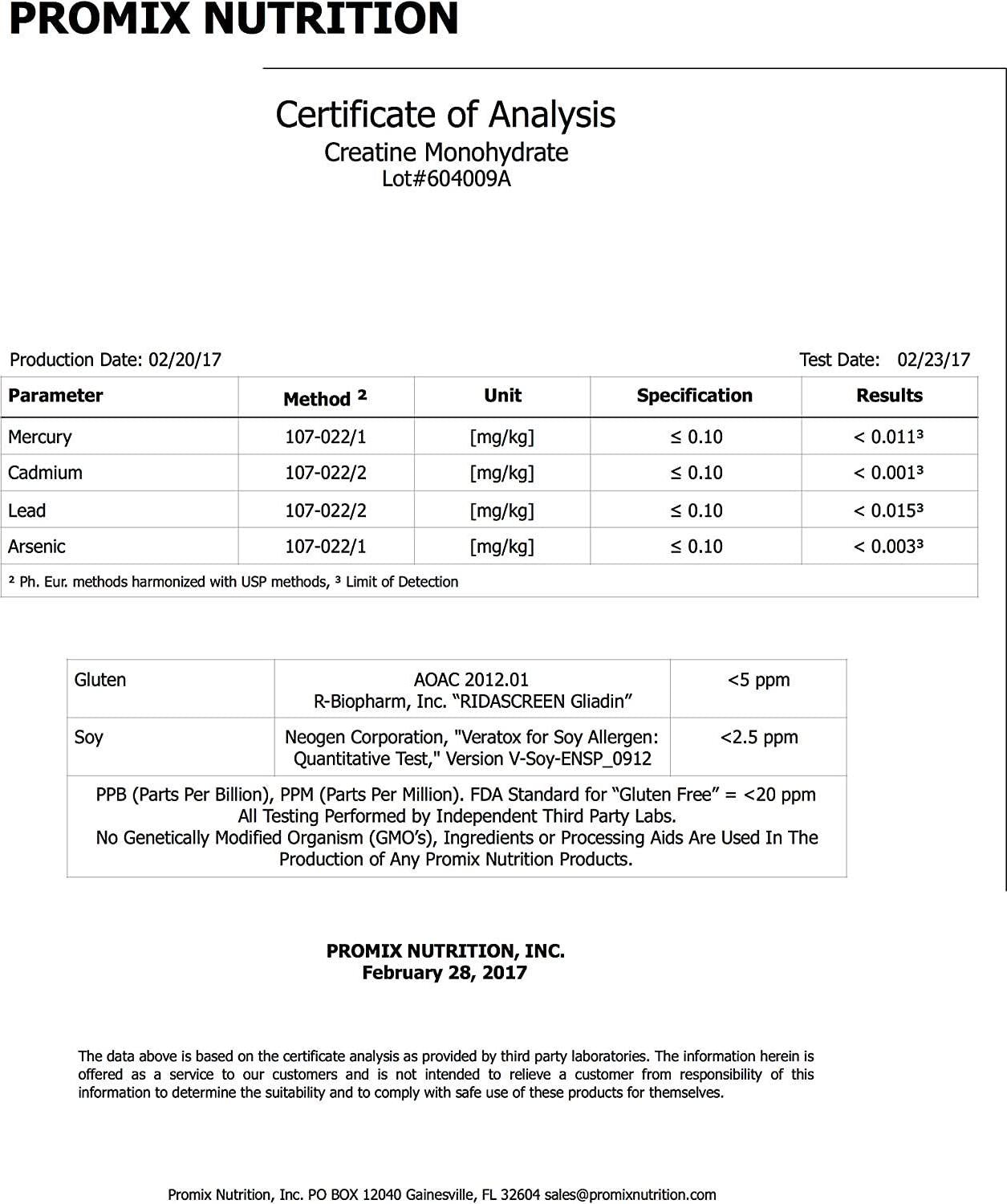 Promix Creatine Monohydrate Powder, Unflavored - 120 Servings, 5g of Micronized Creatine per Serving - Increase Muscle Gain, Strength and Power and Supports Recovery - Gluten-Free and NSF Certified
