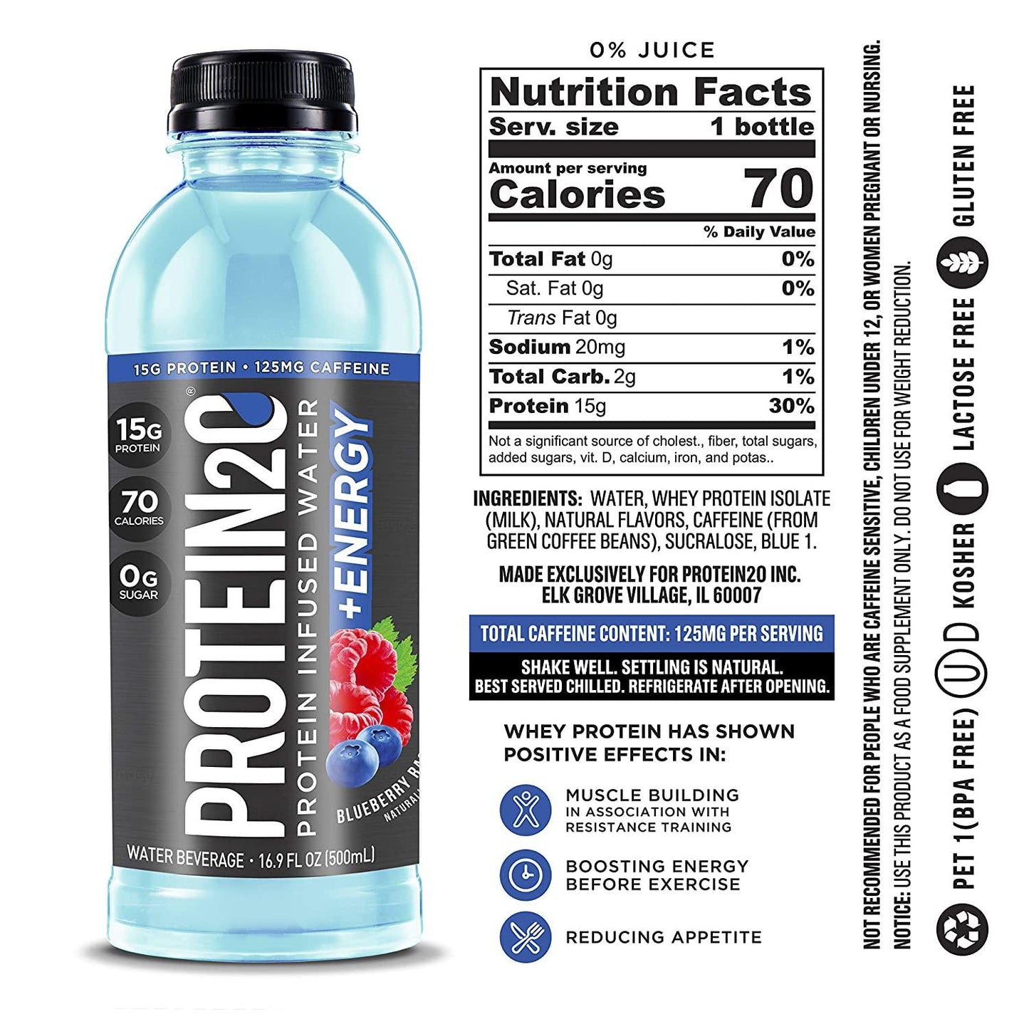 Protein2o Low-Calorie Protein Infused Water, 15g Whey Protein Isolate, Wild Cherry (16.9 Ounce, Pack of 12) and Low Calorie Whey Protein Drink Plus Energy, Variety Pack, 16.9 Oz 12Count