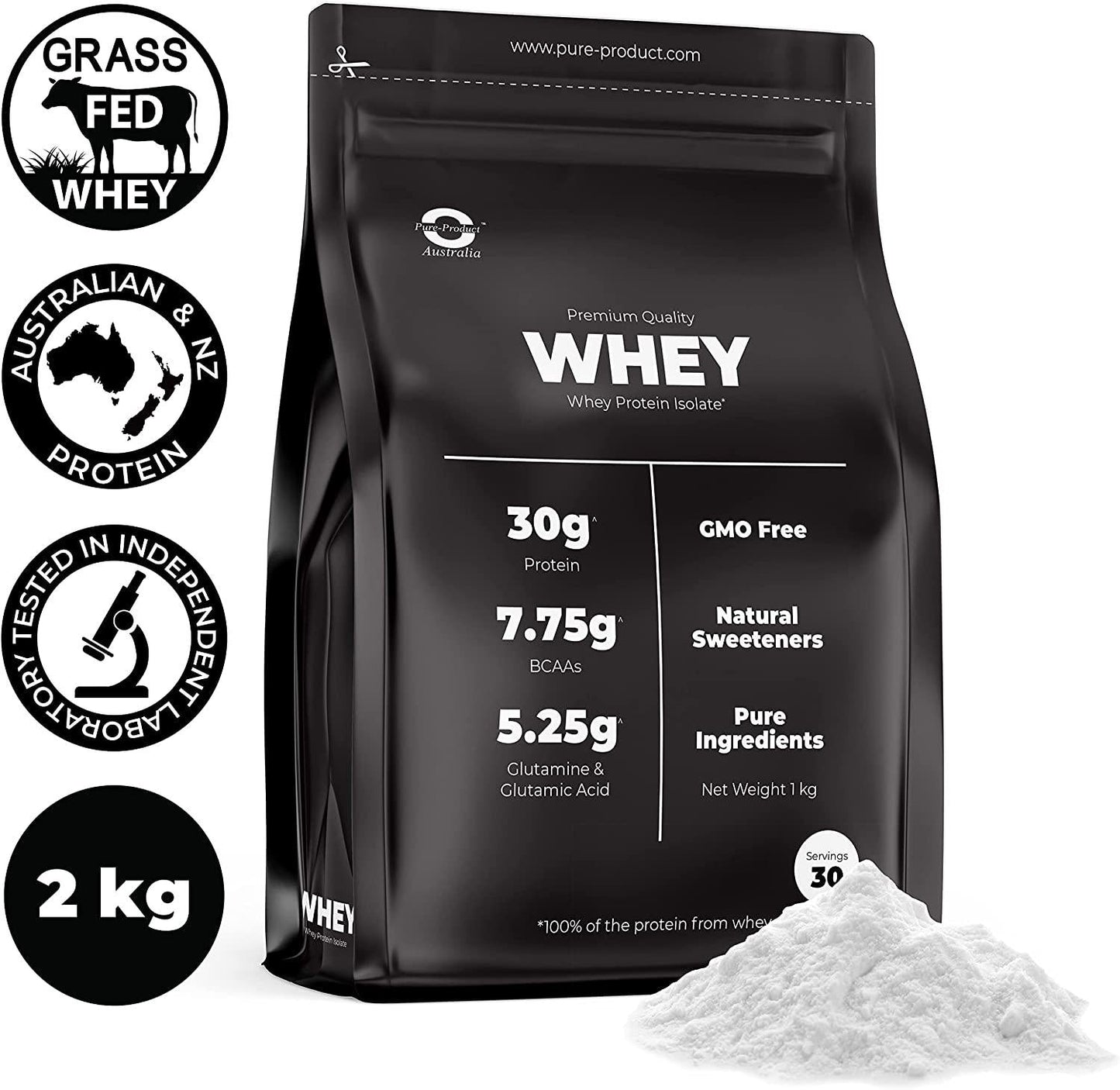 Pure Product Australia Whey Protein Isolate, 2- kilograms, Unflavoured 2 kilograms
