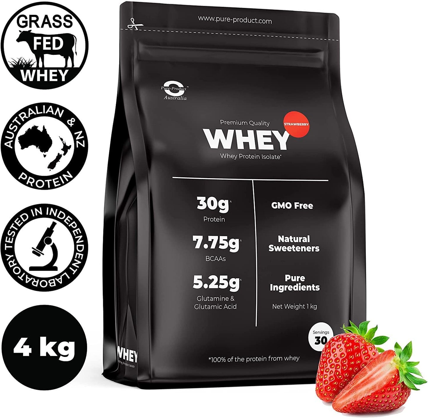 Pure Product Australia Whey Protein Isolate, 4- kilograms, Strawberry 4 kilograms