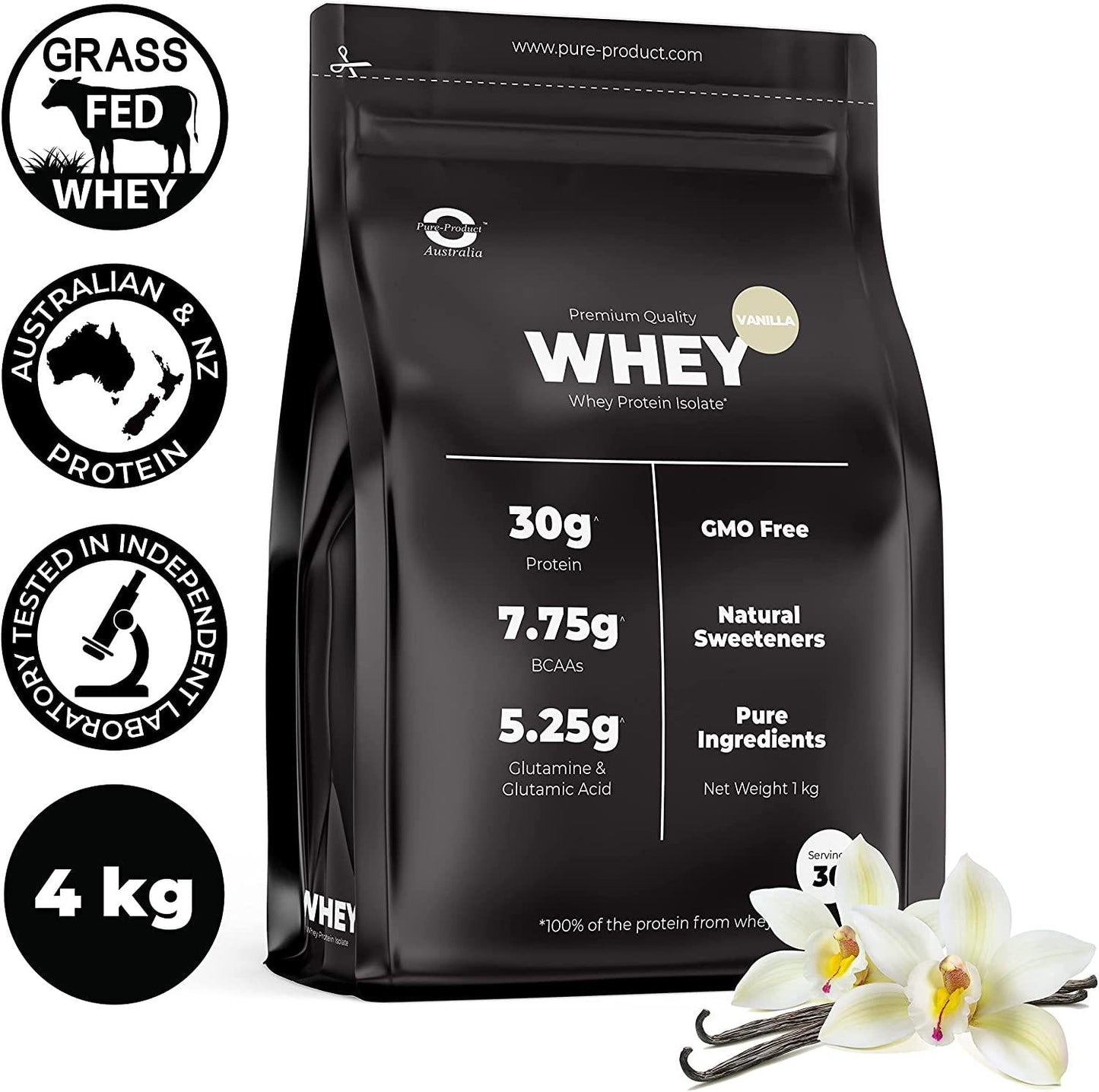 Pure Product Australia Whey Protein Isolate, 4- kilograms, Vanilla 4 kilograms