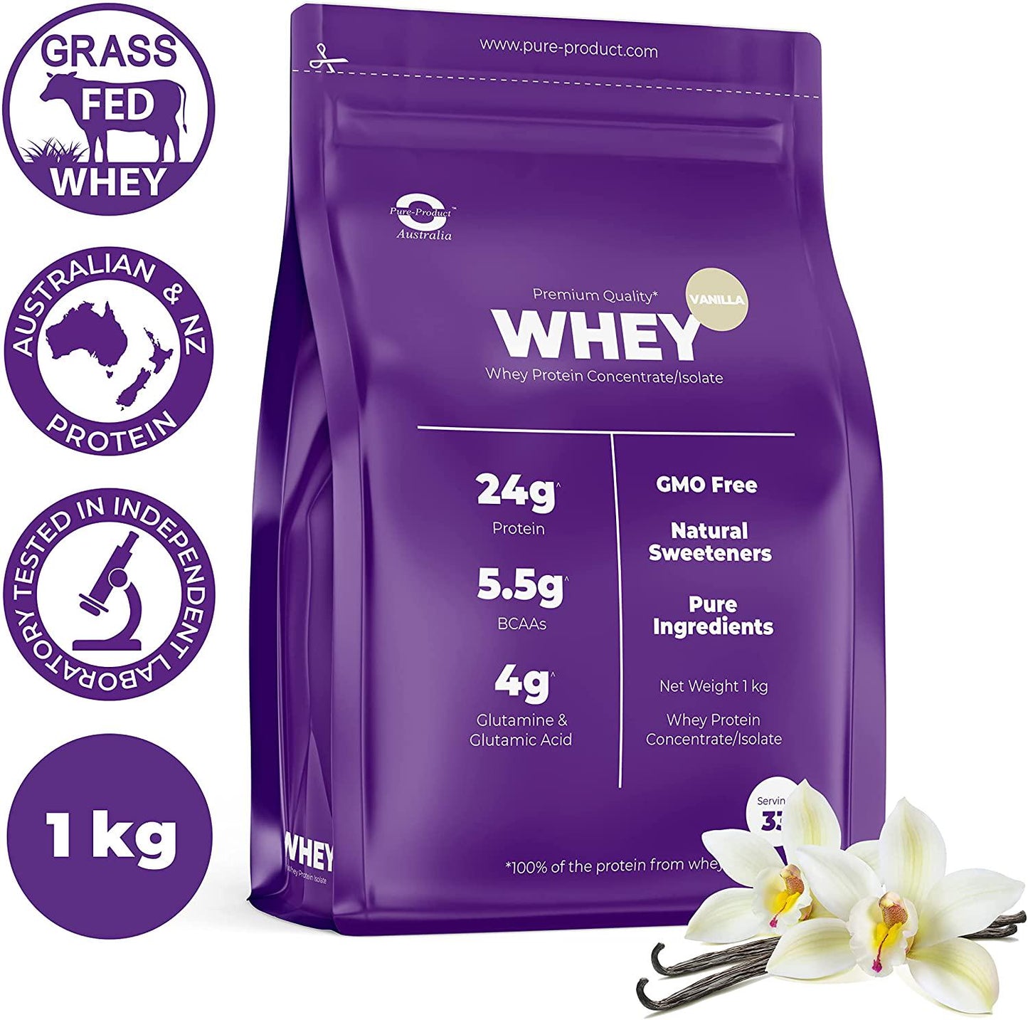 Pure Product Australia Whey Protein Isolate and Concentrate Powder, Vanilla 1 kilograms