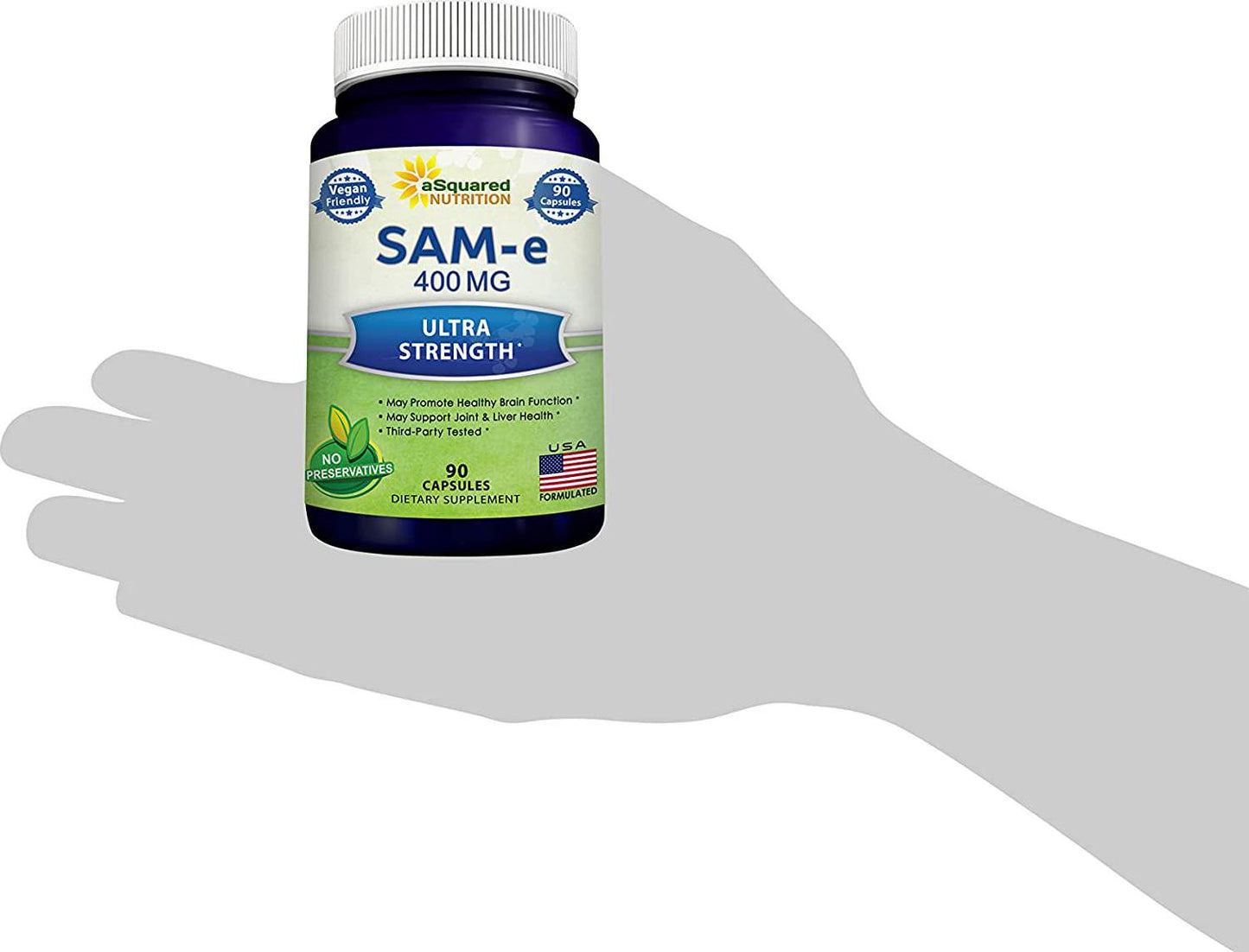 Pure SAM-e 400mg Supplement - 90 Capsules - Same (S-Adenosyl Methionine) to Support Mood, Joint Health, and Brain Function - Extra Strength Vegan SAM e Pills