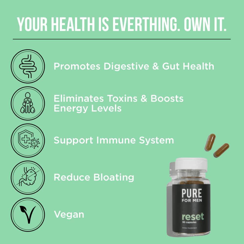Pure for Men Detox Supplement, Reset | Promotes Digestive and Gut Health, Removes Toxins and Supports Immune System, Colon Cleanse | 30 Capsules