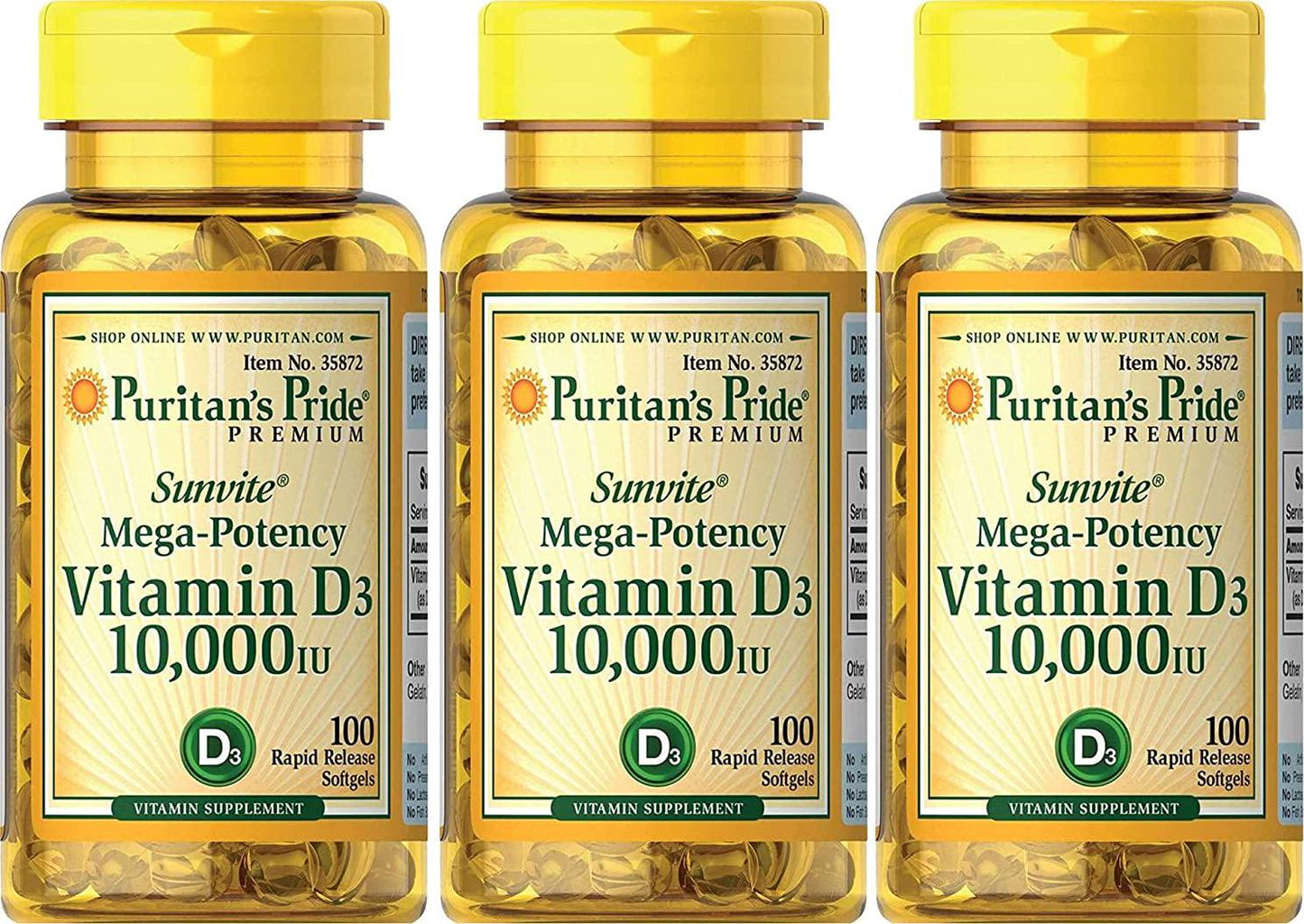 Puritans Pride Vitamin D3 10,000 IU, 100 Count (3 Pack)