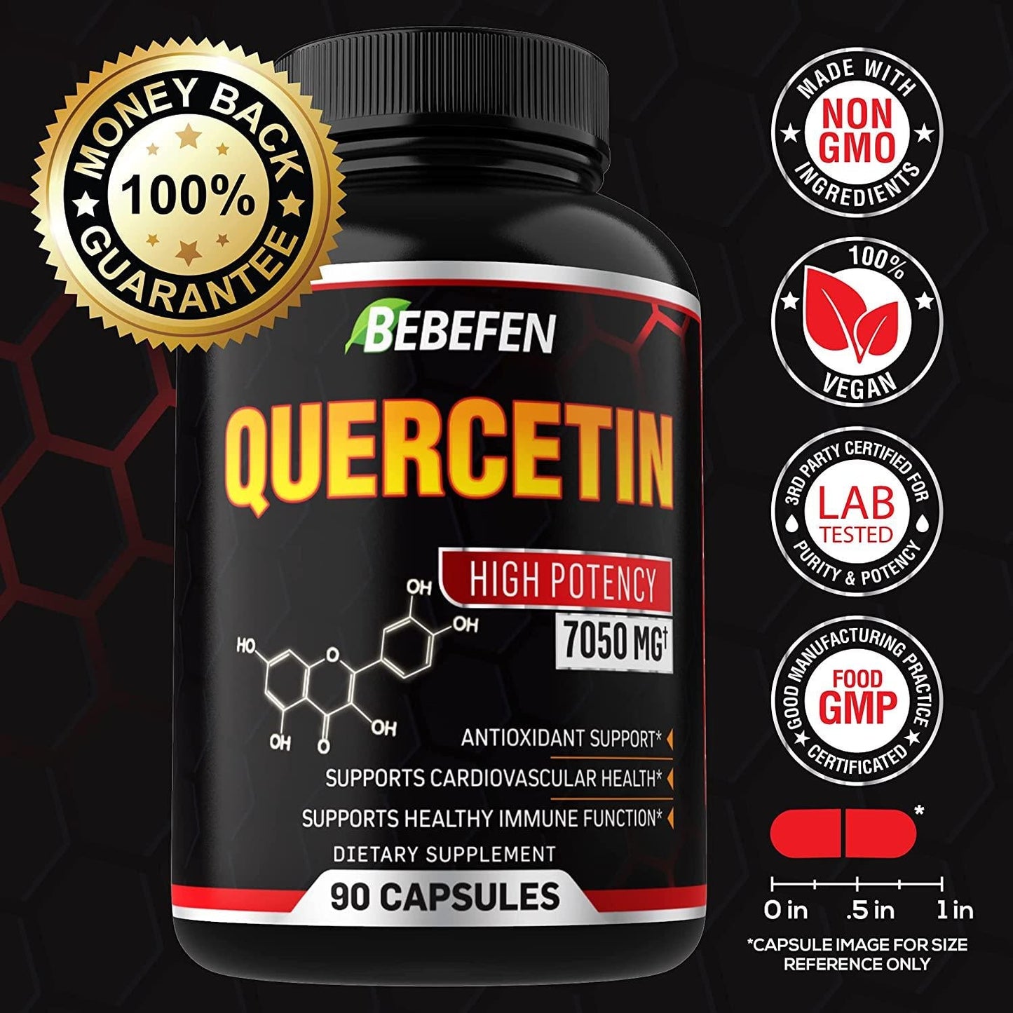 Quercetin Capsules - 7050mg Formula Pills with Black Pepper Extract - 90 Capsules Quercetin Pills for Supports Immune Health and Cardiovascular Health - 3 Month Supply