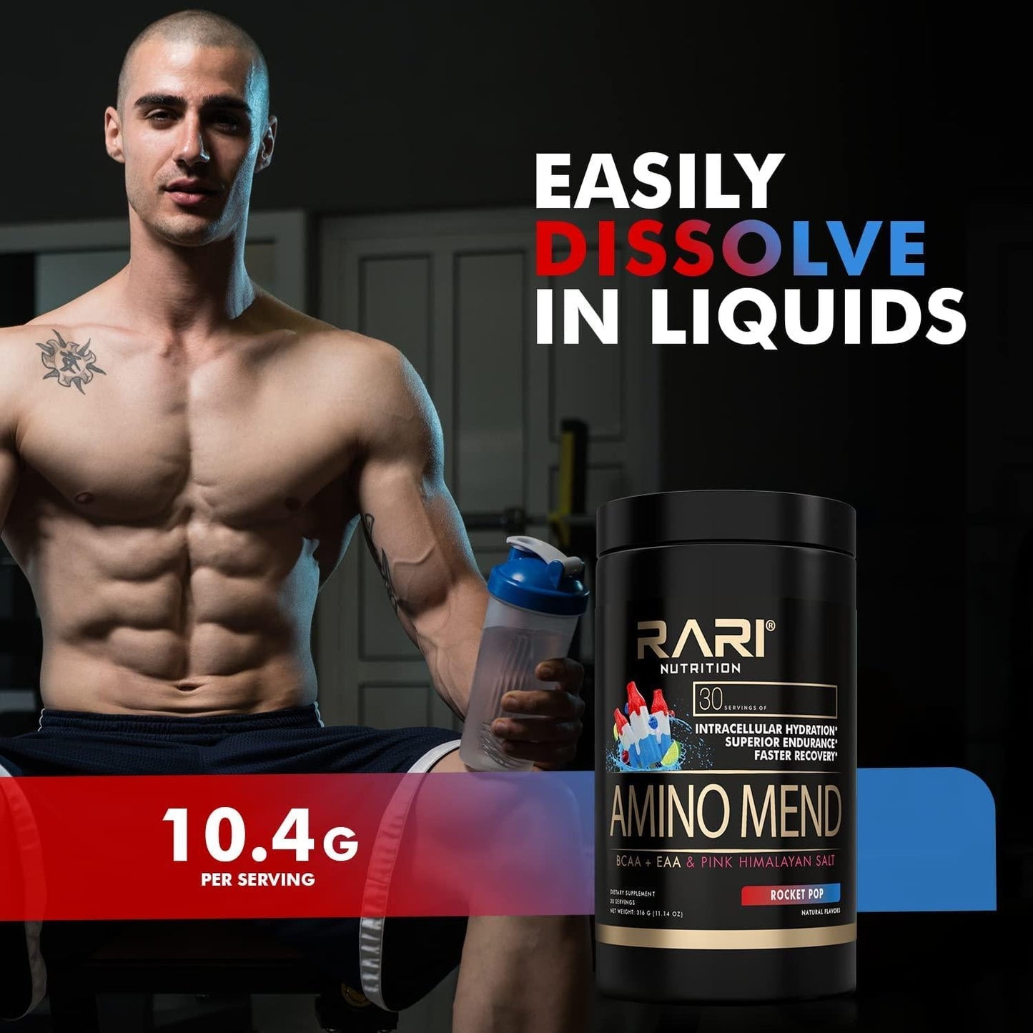 RARI Nutrition - Amino Mend - Natural BCAA + EAA Powder + Pink Himalayan Salt - Essential Amino Acid Formula for Endurance, Hydration and Post Workout Recovery - 30 Servings (Rocket Pop)