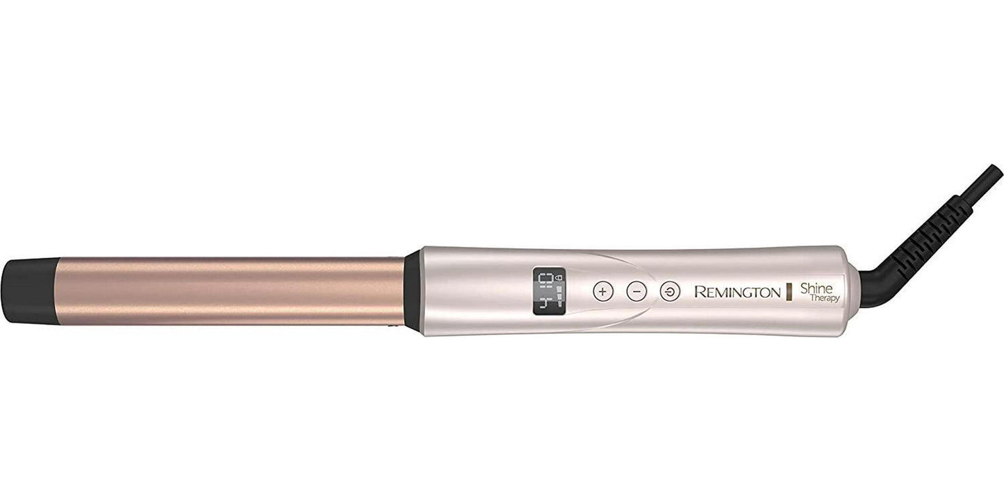 REMINGTON Shine Therapy Argan Oil and Keratin Infused 1 Inch Straight Barrel Curling Wand for Loose Waves, Includes Heat Glove