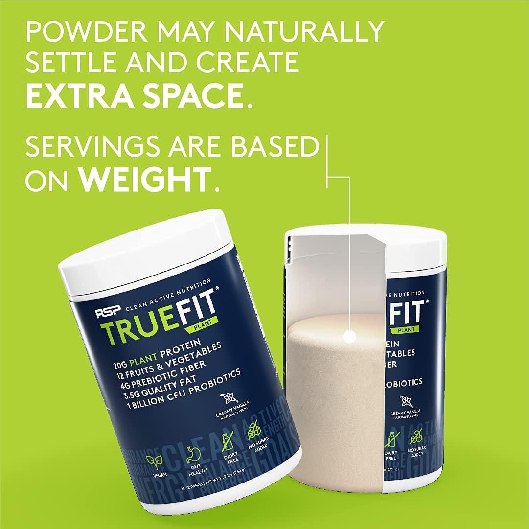 RSP TrueFit Vegan Protein Powder Meal Replacement Shake, Plant Based Protein + Organic Fruits and Veggies, Fiber and Probiotics, Gluten Free, Dairy Free