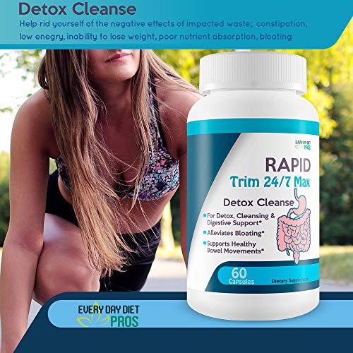 Rapid Trim 24/7 Max Detox Cleanse - Powerful Stomach, Intestine, and Colon Cleanse - Continued Supplementation Will give a Body Cleanse, Liver Cleanse, and Kidney Cleanse - Detox Cleanse Weight Loss