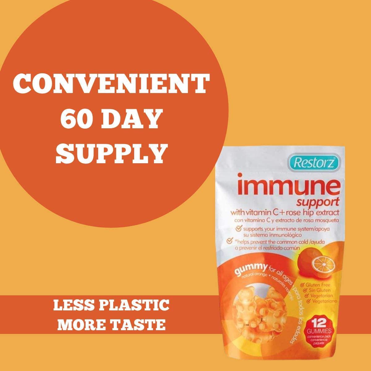 Restorz Vitamin C Immune Support Gummies with Rose Hip Extract, 3,000 mg, 8 Reusable Packs, Immunity Booster with Antioxidants, (96 Count Gummies)