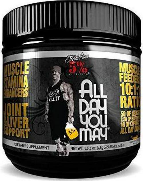 Rich Piana 5% Nutrition All Day You May 10:1:1 BCAA Post Workout Muscle and Joint Recovery Drink Supplement Powder, Essential Amino Acids, Creatine, Sugar-Free, 16.4 oz, 30 Servings (Mango Pineapple)
