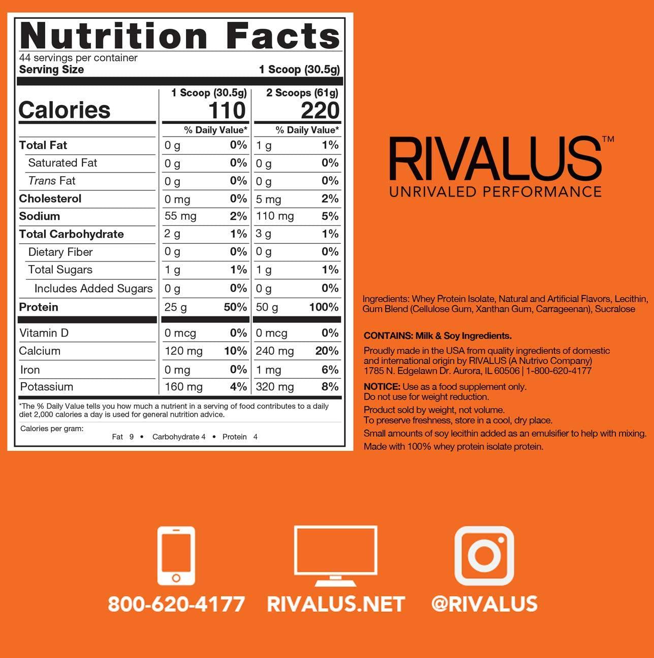Rivalus Iso-clean Protein, Smooth Vanilla, 3 Lb - 100% Whey Isolate Protein, Fast Digesting, Zero Gluten, Zero Fat, Clean Nutritional Profile, No Banned Substances, Made In Usa